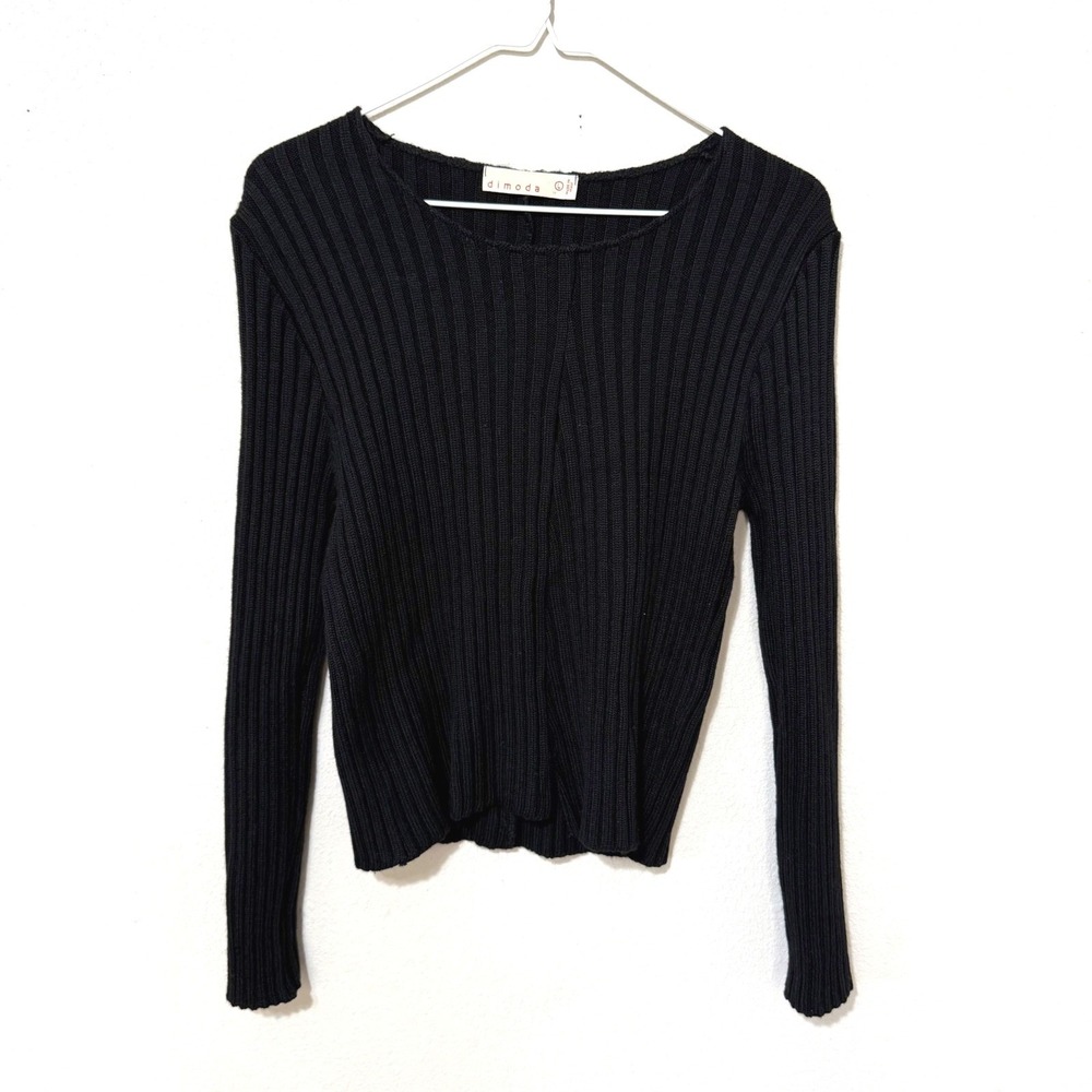 Dimoda Ribbed Knit Sweater Women Large Black Long Sleeve Made In Italy Split Hem